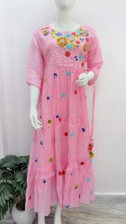 Women's Pink Embroidered Tiered Maxi Dress - Image 2